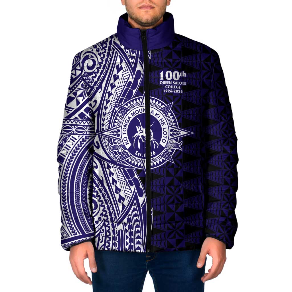 Tonga Queen Salote College 100th Years Padded Jacket Blue Tonga Kupesi Uniquely Pacific Art - Polynesian Pride