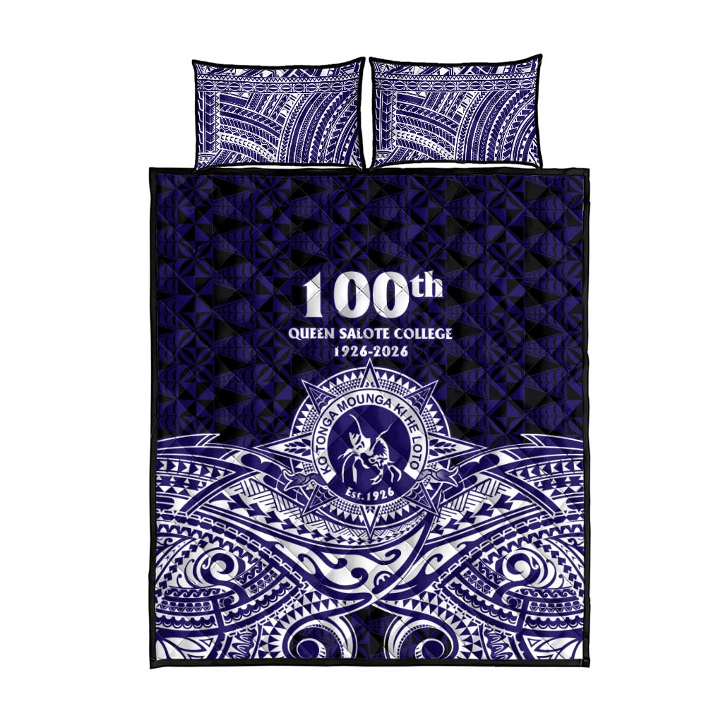 Tonga Queen Salote College 100th Years Quilt Bed Set Blue Tonga Kupesi Uniquely Pacific Art - Polynesian Pride