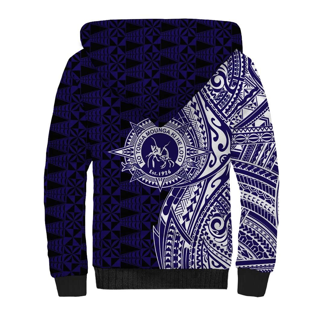 Tonga Queen Salote College 100th Years Sherpa Hoodie Blue Tonga Kupesi Uniquely Pacific Art - Polynesian Pride