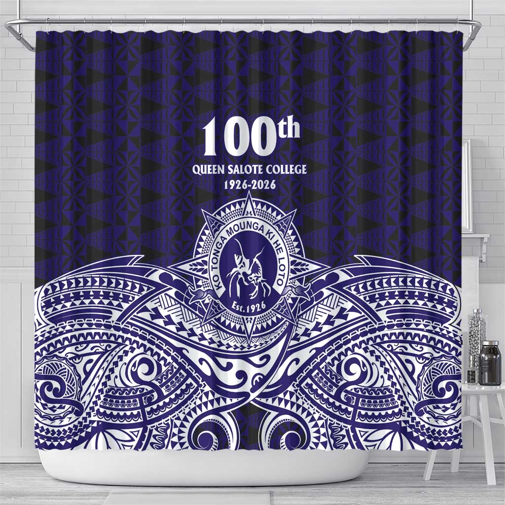 Tonga Queen Salote College 100th Years Shower Curtain Blue Tonga Kupesi Uniquely Pacific Art - Polynesian Pride