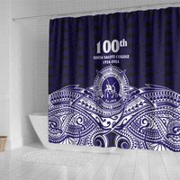 Tonga Queen Salote College 100th Years Shower Curtain Blue Tonga Kupesi Uniquely Pacific Art - Polynesian Pride