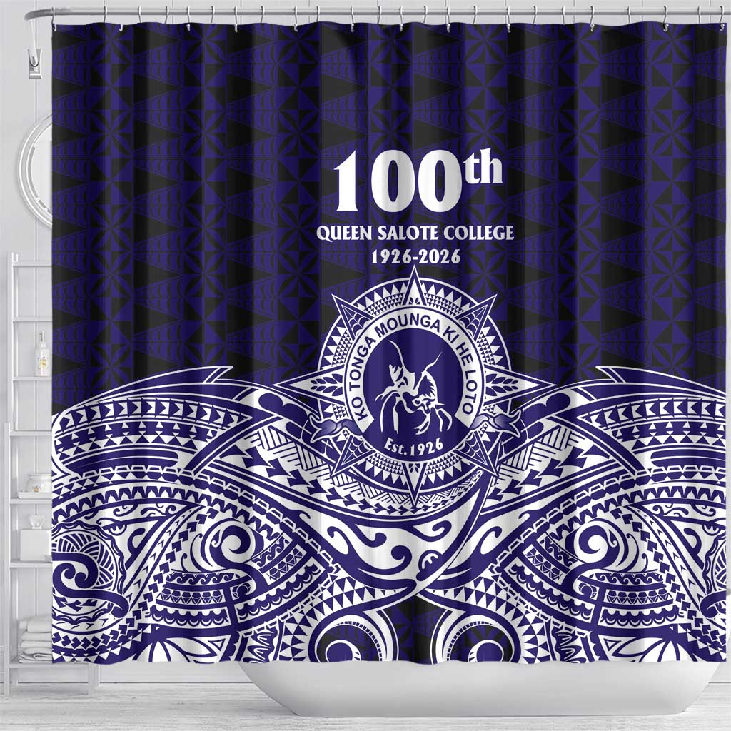 Tonga Queen Salote College 100th Years Shower Curtain Blue Tonga Kupesi Uniquely Pacific Art - Polynesian Pride