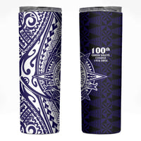 Tonga Queen Salote College 100th Years Skinny Tumbler Blue Tonga Kupesi Uniquely Pacific Art - Polynesian Pride