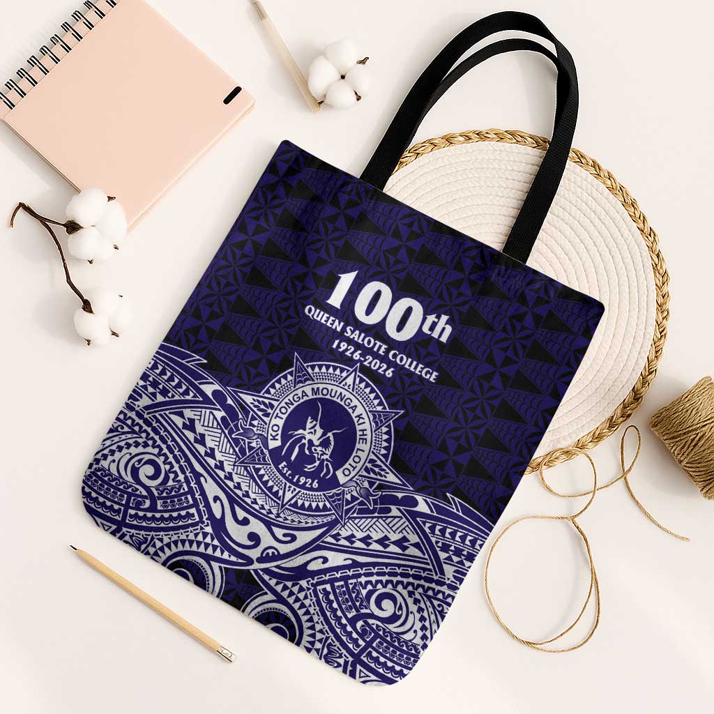 Tonga Queen Salote College 100th Years Tote Bag Blue Tonga Kupesi Uniquely Pacific Art - Polynesian Pride