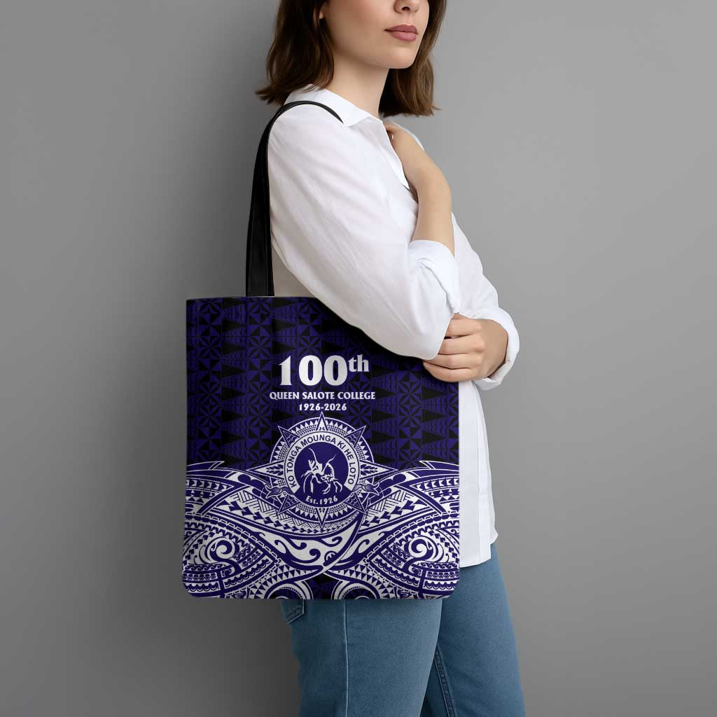 Tonga Queen Salote College 100th Years Tote Bag Blue Tonga Kupesi Uniquely Pacific Art - Polynesian Pride