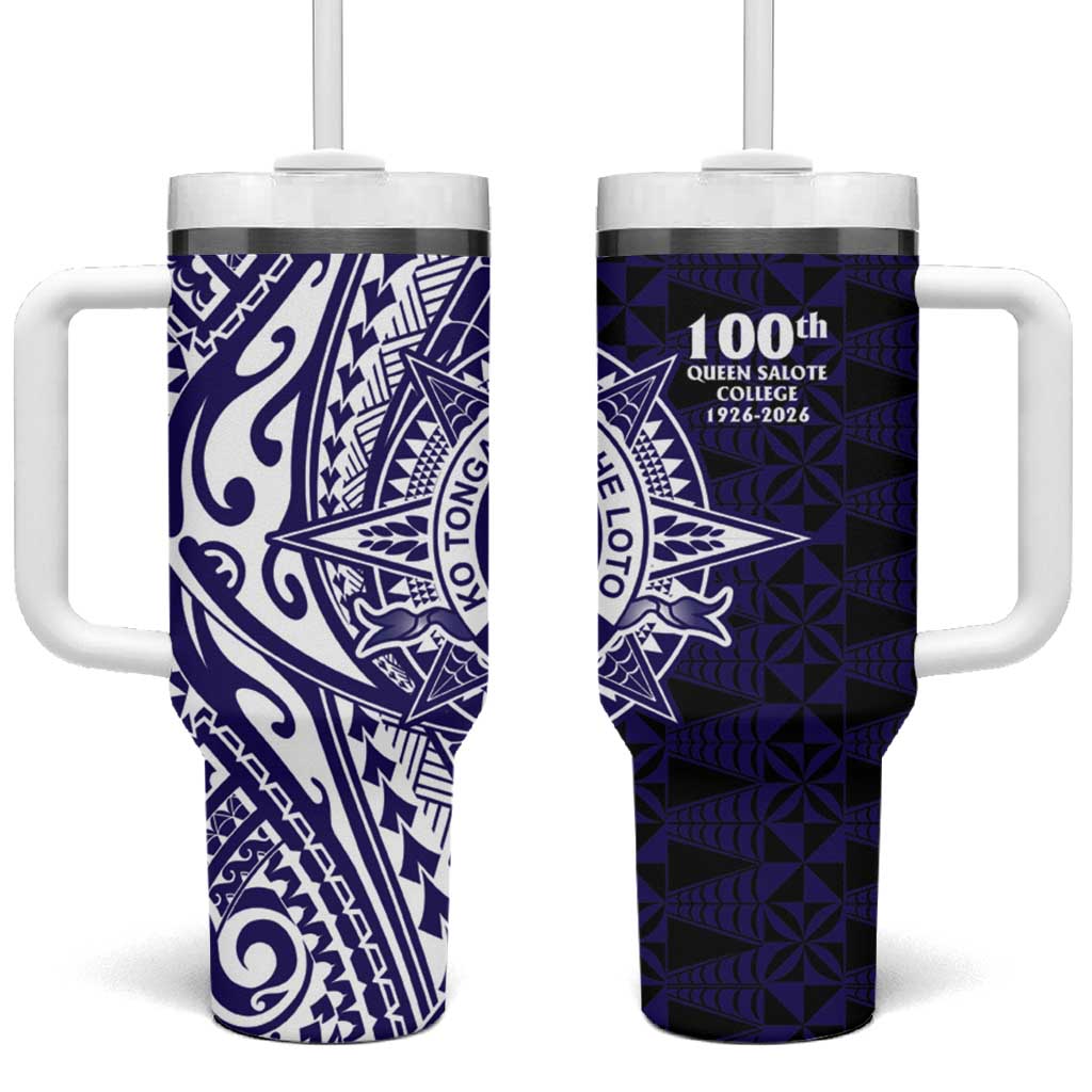 Tonga Queen Salote College 100th Years Tumbler With Handle Blue Tonga Kupesi Uniquely Pacific Art - Polynesian Pride