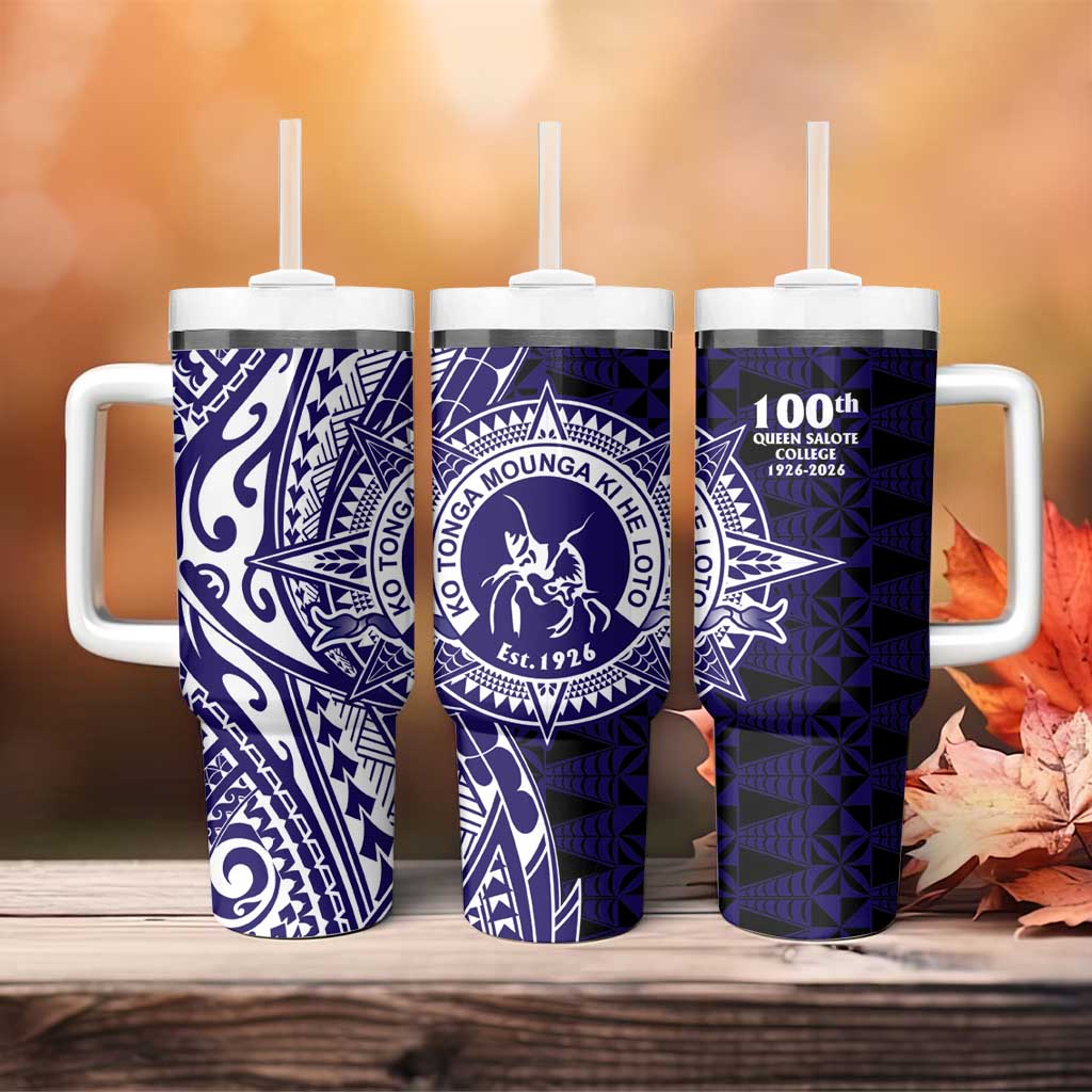 Tonga Queen Salote College 100th Years Tumbler With Handle Blue Tonga Kupesi Uniquely Pacific Art - Polynesian Pride