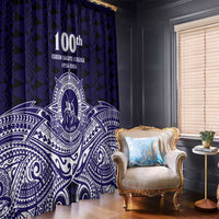 Tonga Queen Salote College 100th Years Window Curtain Blue Tonga Kupesi Uniquely Pacific Art - Polynesian Pride