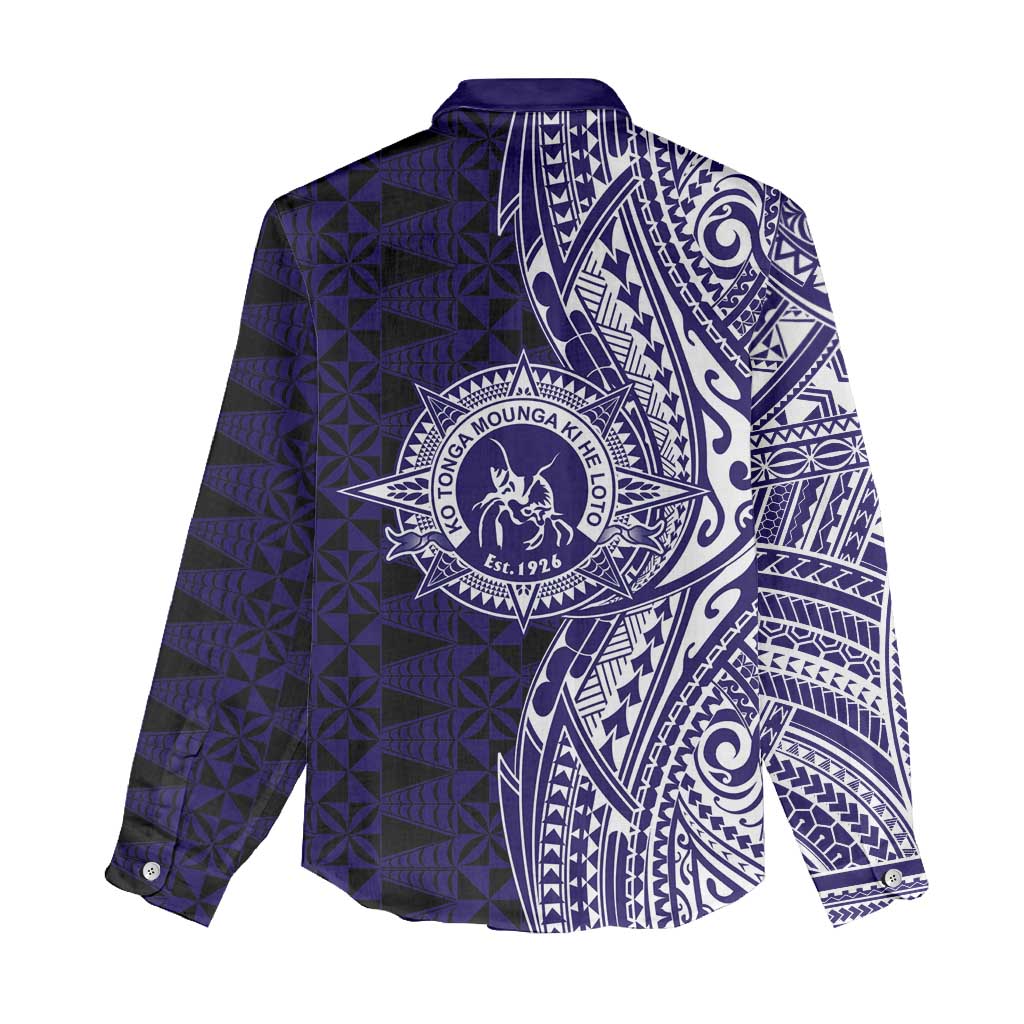 Tonga Queen Salote College 100th Years Women Casual Shirt Blue Tonga Kupesi Uniquely Pacific Art - Polynesian Pride