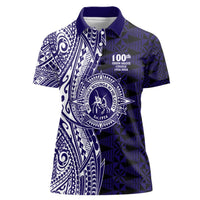 Tonga Queen Salote College 100th Years Women Polo Shirt Blue Tonga Kupesi Uniquely Pacific Art - Polynesian Pride