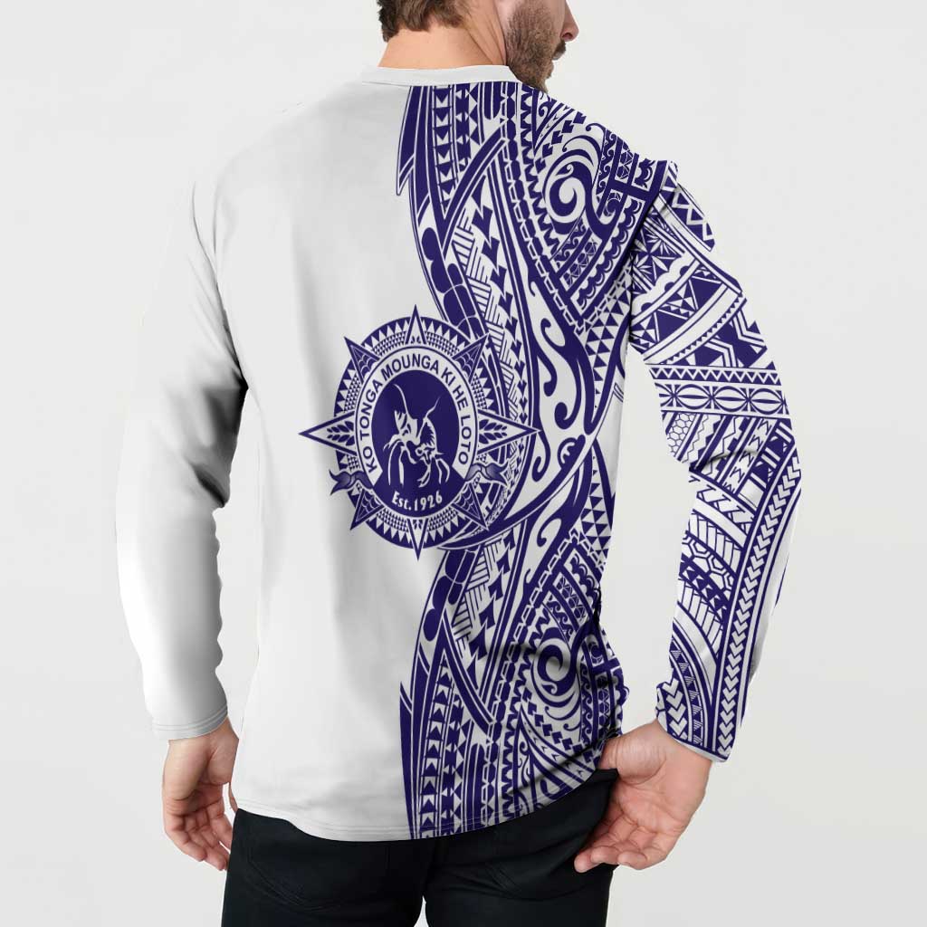 Tonga Queen Salote College 100th Years Button Sweatshirt White Tonga Kupesi Uniquely Pacific Art - Polynesian Pride