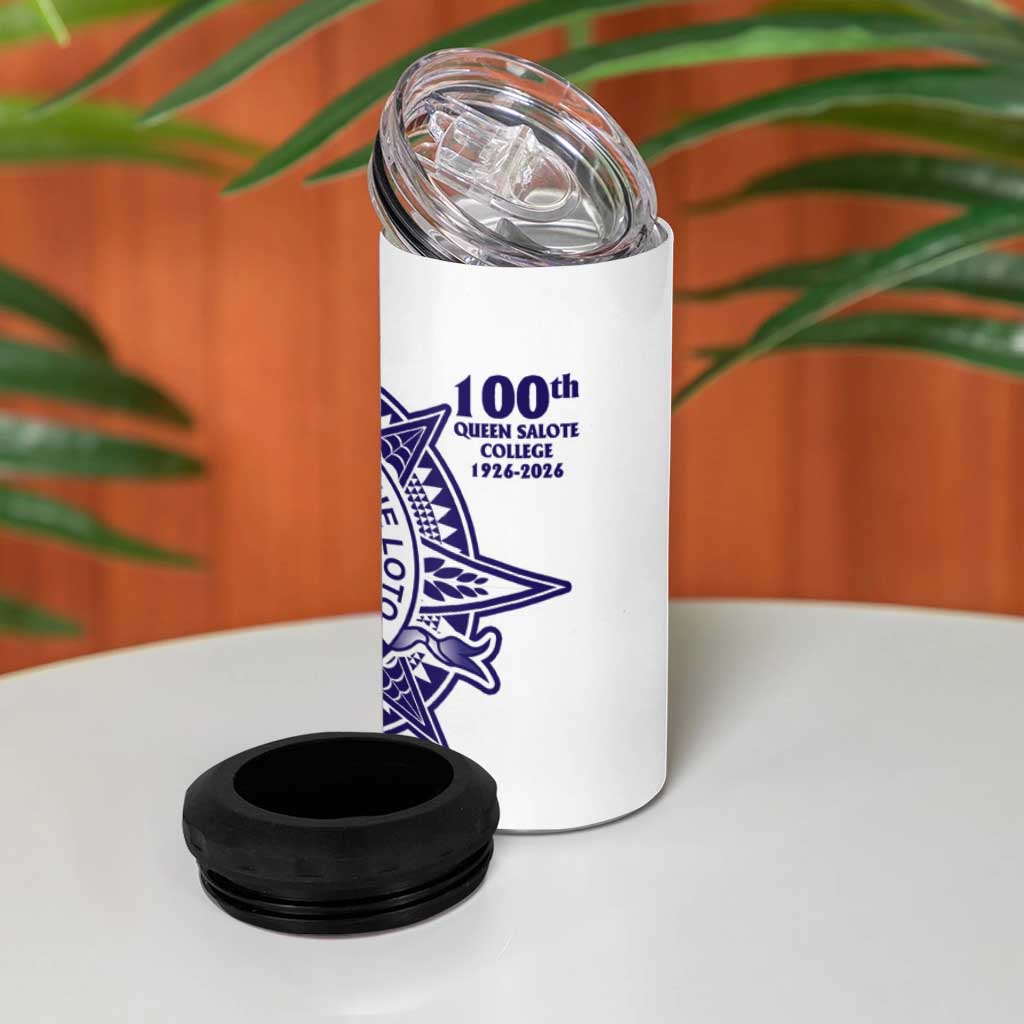 Tonga Queen Salote College 100th Years 4 in 1 Can Cooler Tumbler White Tonga Kupesi Uniquely Pacific Art - Polynesian Pride
