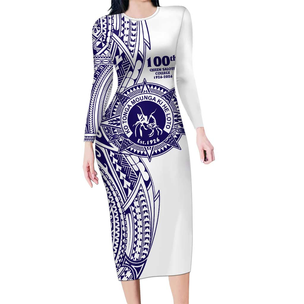 Tonga Queen Salote College 100th Years Family Matching Long Sleeve Bodycon Dress and Hawaiian Shirt White Tonga Kupesi Uniquely Pacific Art - Polynesian Pride