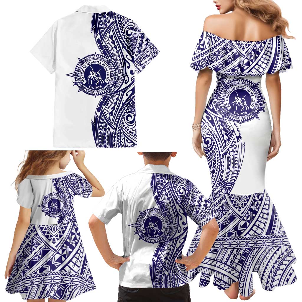Tonga Queen Salote College 100th Years Family Matching Mermaid Dress and Hawaiian Shirt White Tonga Kupesi Uniquely Pacific Art - Polynesian Pride