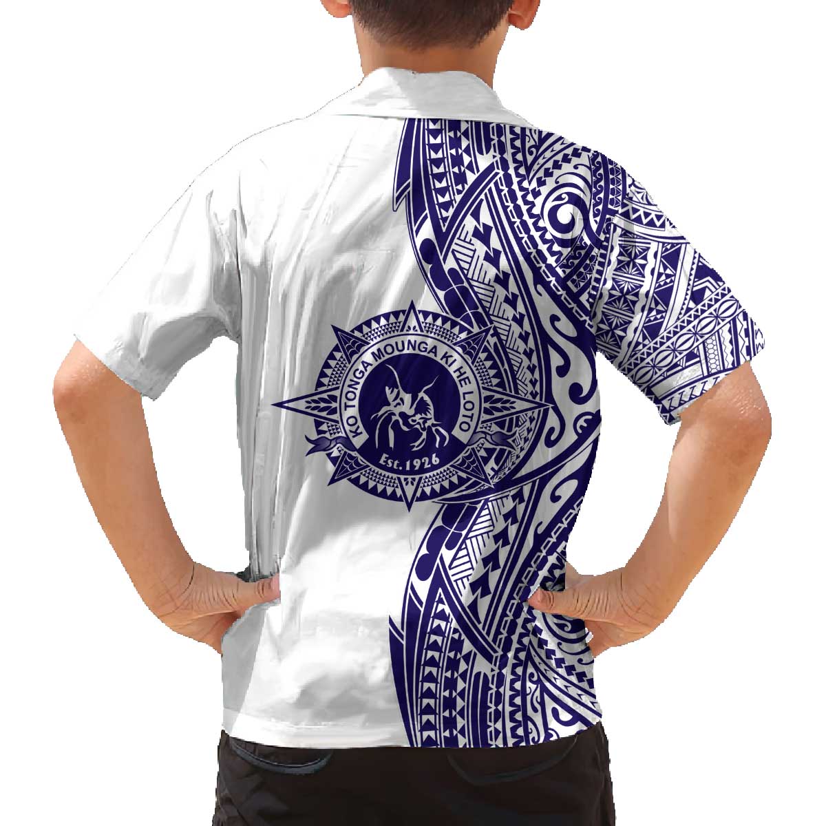 Tonga Queen Salote College 100th Years Family Matching Off The Shoulder Long Sleeve Dress and Hawaiian Shirt White Tonga Kupesi Uniquely Pacific Art - Polynesian Pride