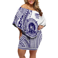 Tonga Queen Salote College 100th Years Family Matching Off Shoulder Short Dress and Hawaiian Shirt White Tonga Kupesi Uniquely Pacific Art - Polynesian Pride