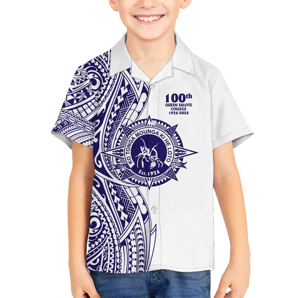 Tonga Queen Salote College 100th Years Family Matching Off Shoulder Short Dress and Hawaiian Shirt White Tonga Kupesi Uniquely Pacific Art - Polynesian Pride