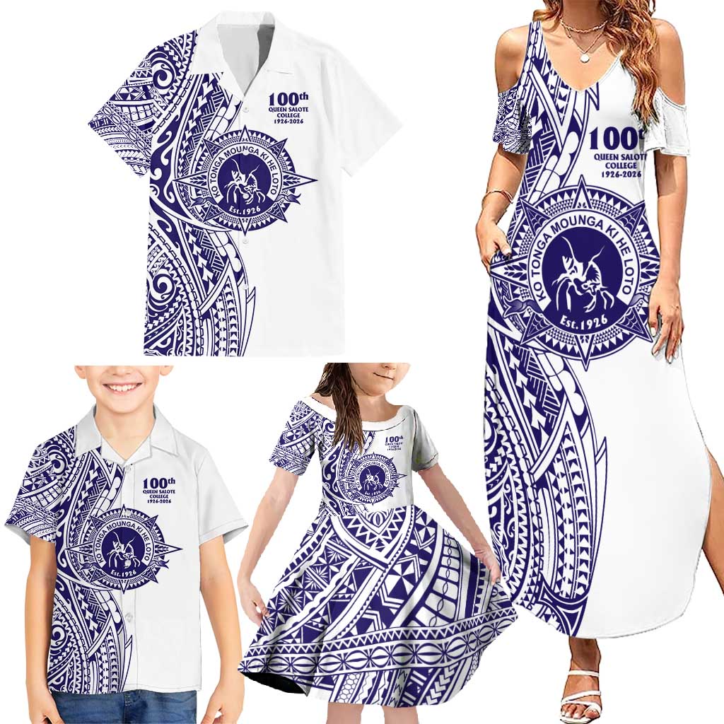 Tonga Queen Salote College 100th Years Family Matching Summer Maxi Dress and Hawaiian Shirt White Tonga Kupesi Uniquely Pacific Art - Polynesian Pride