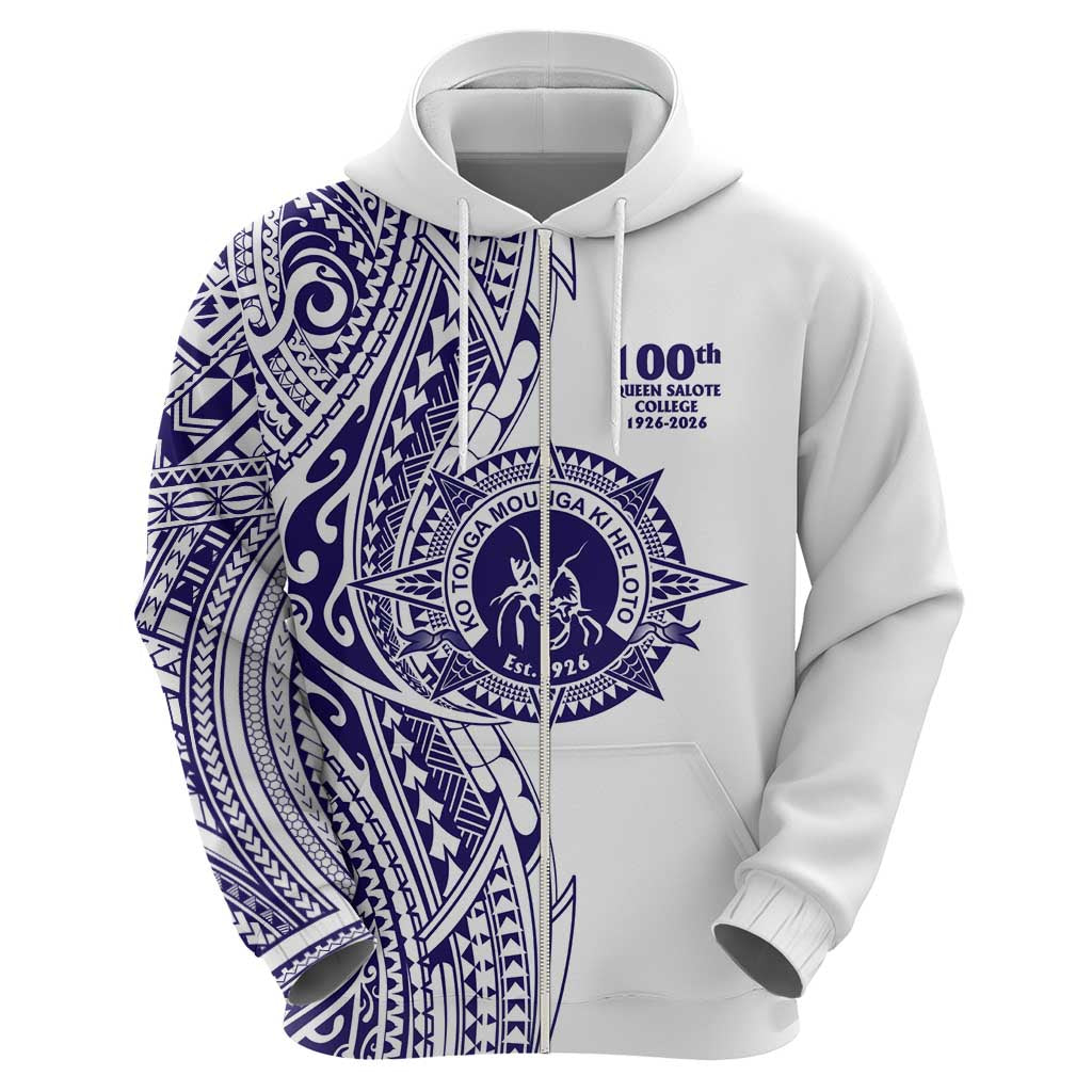 Tonga Queen Salote College 100th Years Hoodie White Tonga Kupesi Uniquely Pacific Art - Polynesian Pride