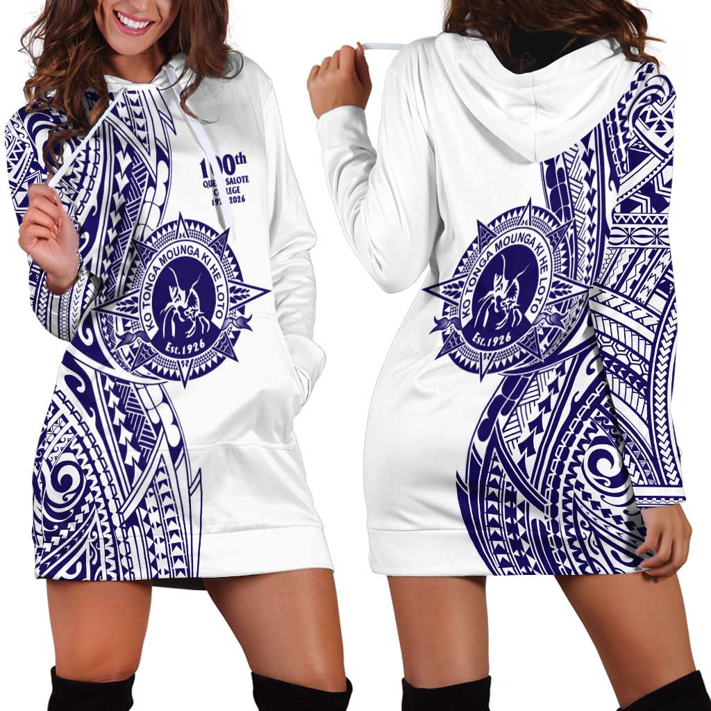 Tonga Queen Salote College 100th Years Hoodie Dress White Tonga Kupesi Uniquely Pacific Art - Polynesian Pride