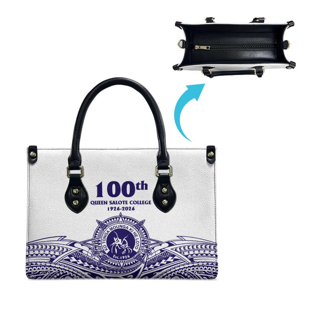 Tonga Queen Salote College 100th Years Leather Bag White Tonga Kupesi Uniquely Pacific Art - Polynesian Pride