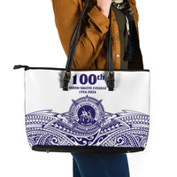 Tonga Queen Salote College 100th Years Leather Tote Bag White Tonga Kupesi Uniquely Pacific Art - Polynesian Pride