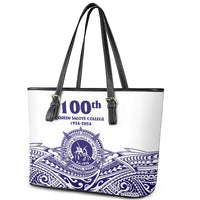 Tonga Queen Salote College 100th Years Leather Tote Bag White Tonga Kupesi Uniquely Pacific Art - Polynesian Pride