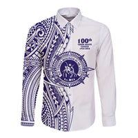 Tonga Queen Salote College 100th Years Long Sleeve Button Shirt White Tonga Kupesi Uniquely Pacific Art - Polynesian Pride