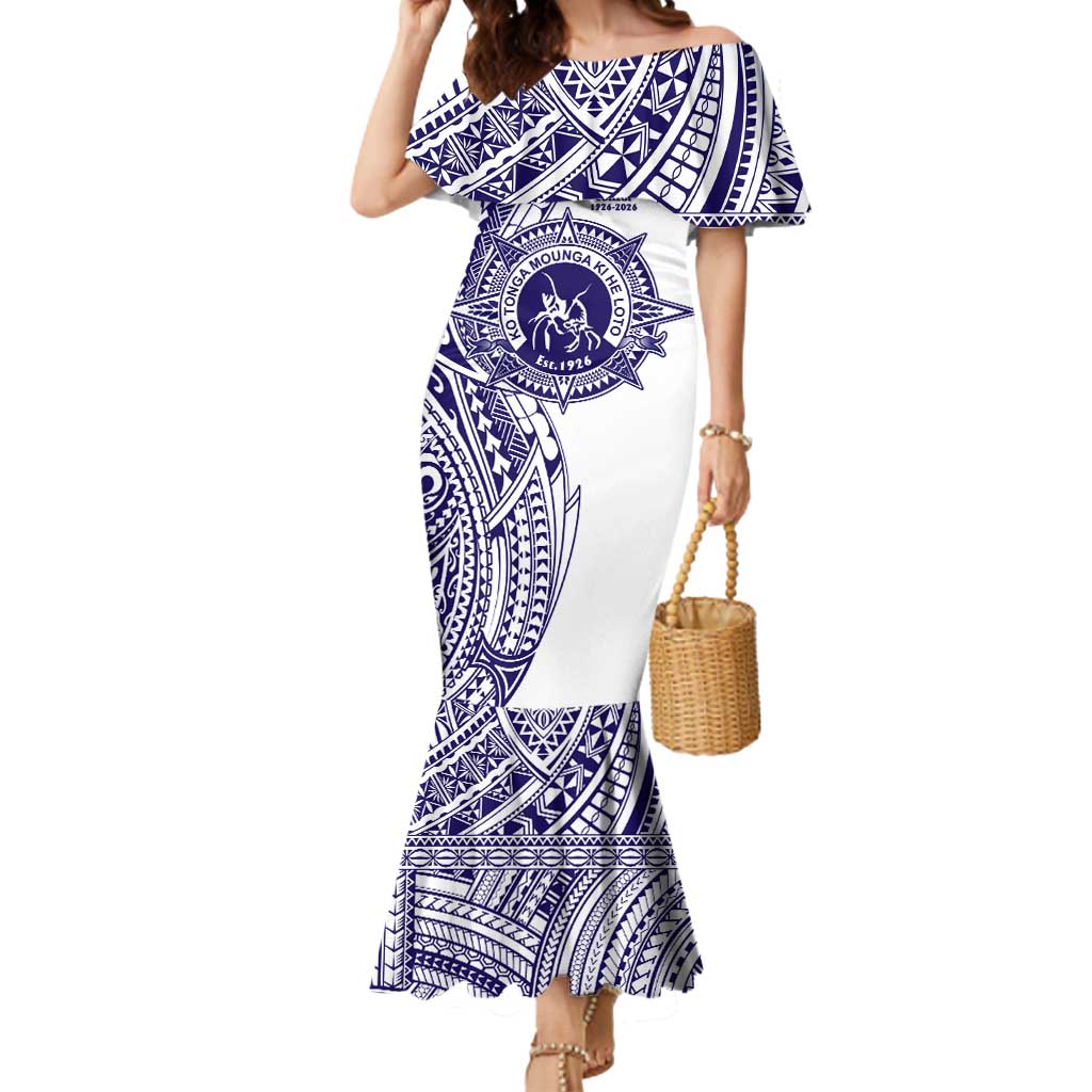 Tonga Queen Salote College 100th Years Mermaid Dress White Tonga Kupesi Uniquely Pacific Art - Polynesian Pride