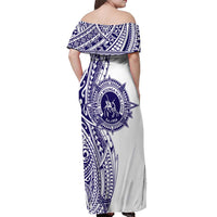 Tonga Queen Salote College 100th Years Off Shoulder Maxi Dress White Tonga Kupesi Uniquely Pacific Art - Polynesian Pride