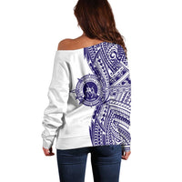 Tonga Queen Salote College 100th Years Off Shoulder Sweater White Tonga Kupesi Uniquely Pacific Art - Polynesian Pride