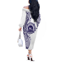 Tonga Queen Salote College 100th Years Off The Shoulder Long Sleeve Dress White Tonga Kupesi Uniquely Pacific Art - Polynesian Pride