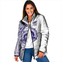 Tonga Queen Salote College 100th Years Padded Jacket White Tonga Kupesi Uniquely Pacific Art - Polynesian Pride