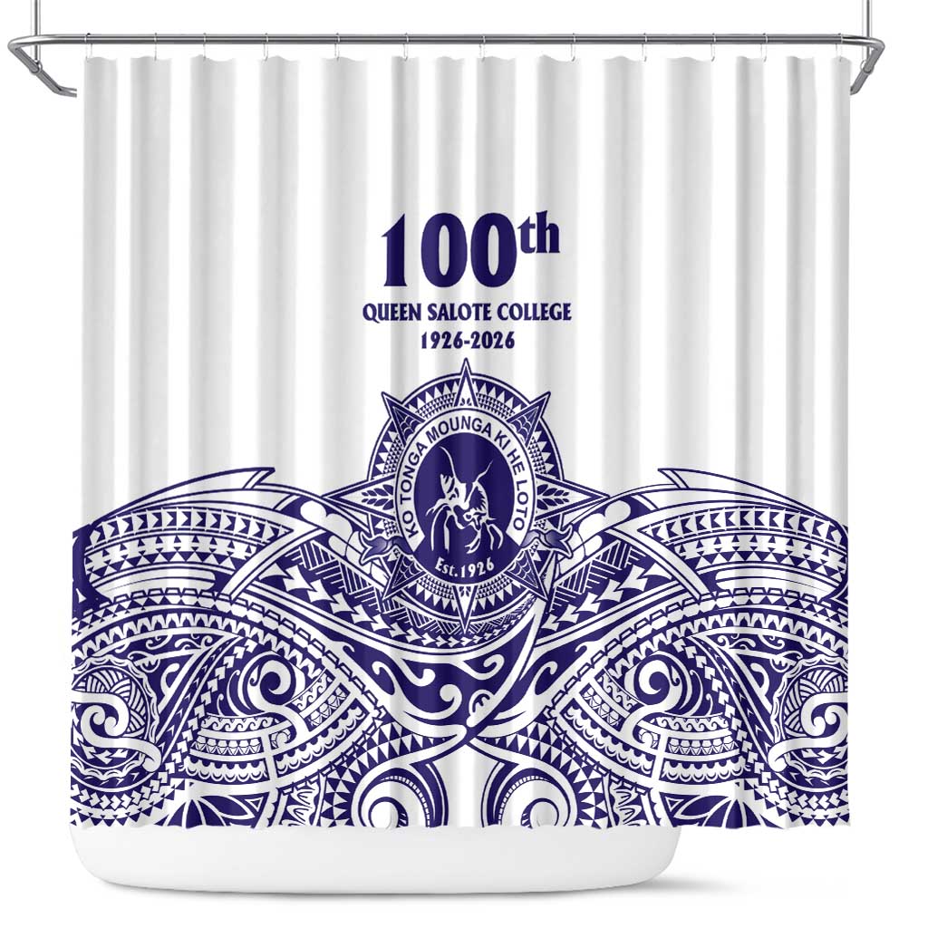 Tonga Queen Salote College 100th Years Shower Curtain White Tonga Kupesi Uniquely Pacific Art - Polynesian Pride