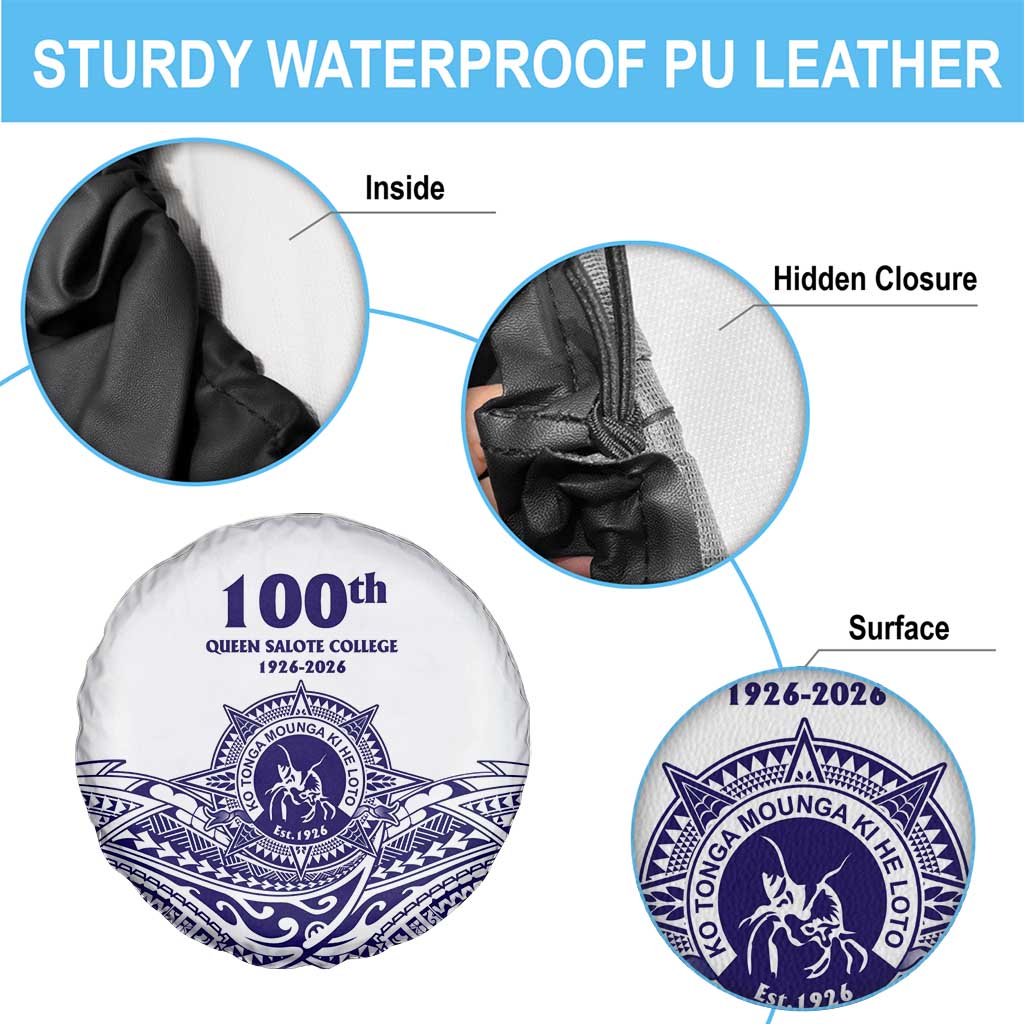 Tonga Queen Salote College 100th Years Spare Tire Cover White Tonga Kupesi Uniquely Pacific Art - Polynesian Pride