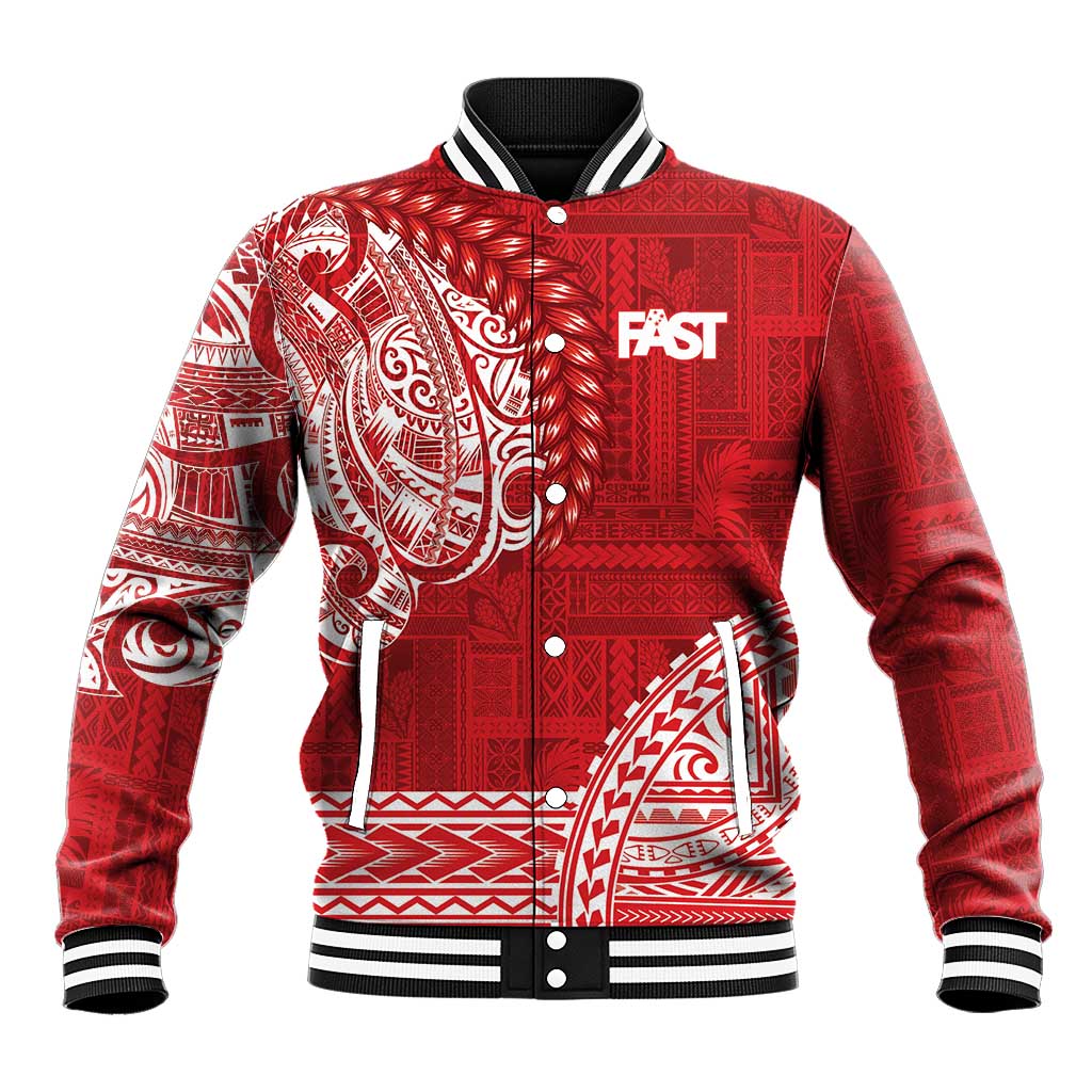 Samoa FAST Baseball Jacket Samoan Motif Patterns LT9 Unisex Red - Polynesian Pride