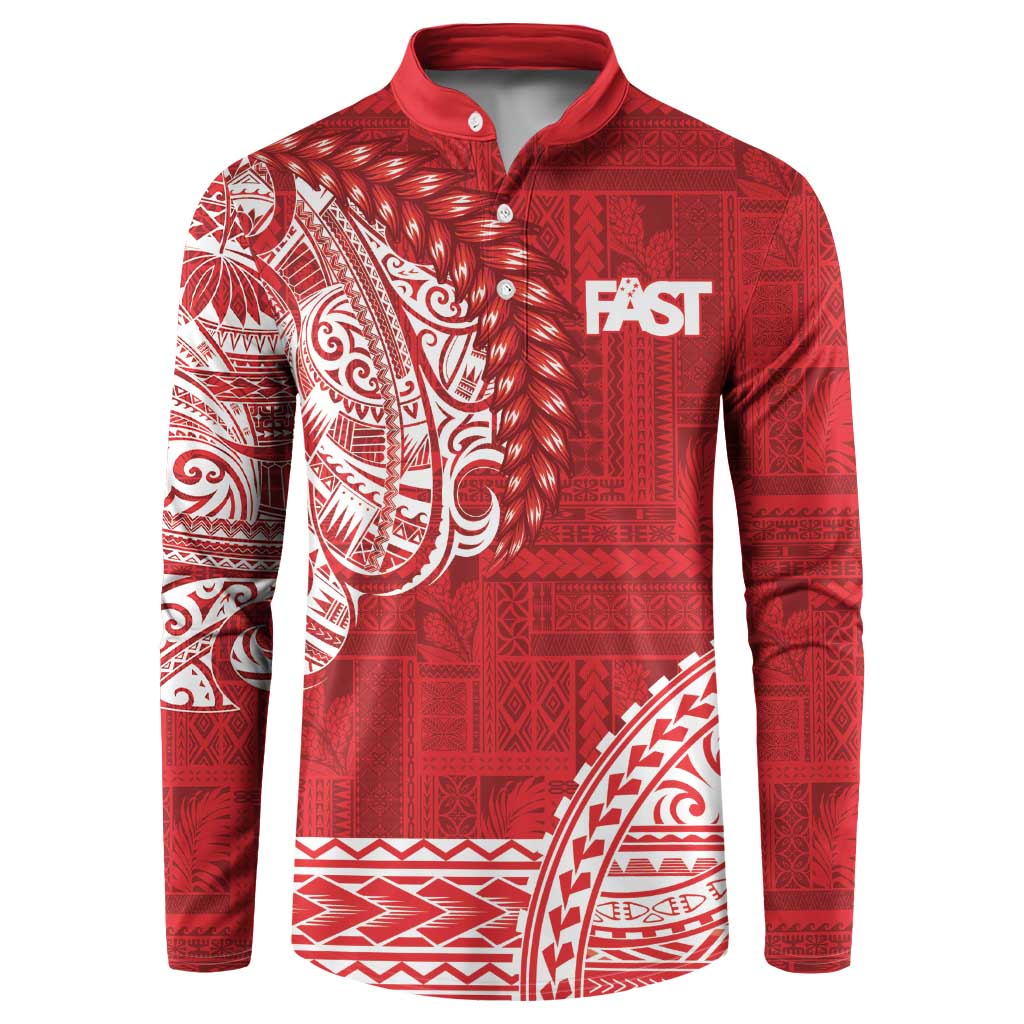 Samoa FAST Button Sweatshirt Samoan Motif Patterns LT9 Red - Polynesian Pride