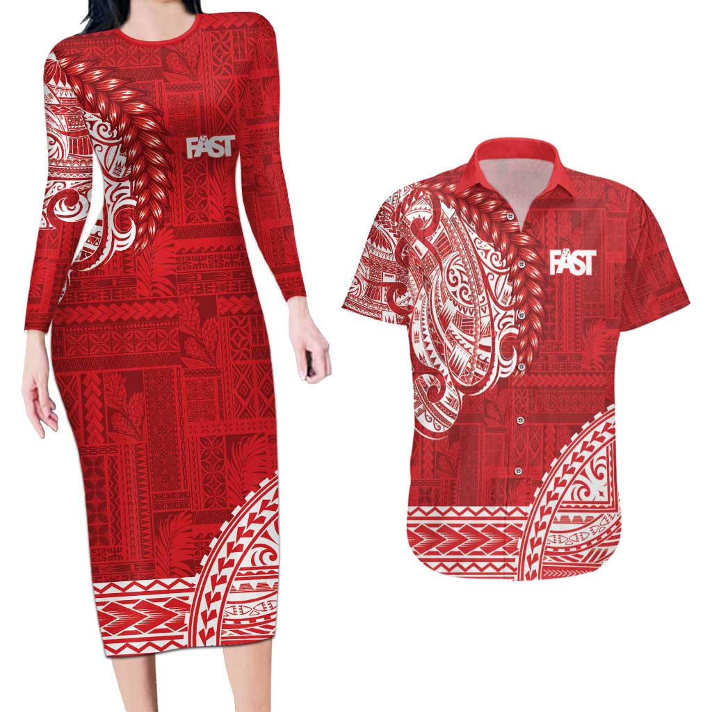 Samoa FAST Couples Matching Long Sleeve Bodycon Dress and Hawaiian Shirt Samoan Motif Patterns - Polynesian Pride