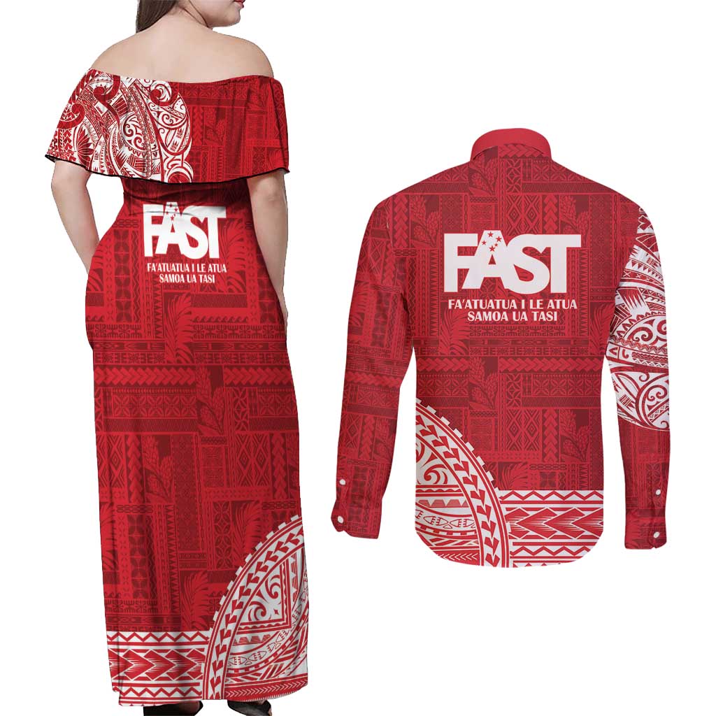 Samoa FAST Couples Matching Off Shoulder Maxi Dress and Long Sleeve Button Shirt Samoan Motif Patterns LT9 - Polynesian Pride