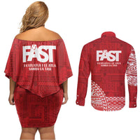 Samoa FAST Couples Matching Off Shoulder Short Dress and Long Sleeve Button Shirt Samoan Motif Patterns LT9 - Polynesian Pride