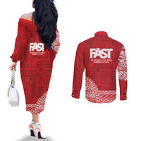Samoa FAST Couples Matching Off The Shoulder Long Sleeve Dress and Long Sleeve Button Shirt Samoan Motif Patterns LT9 - Polynesian Pride