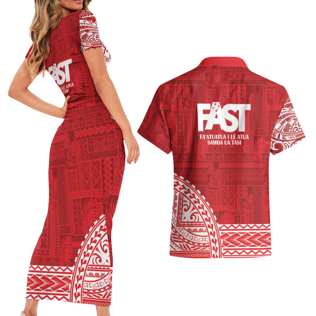 Samoa FAST Couples Matching Short Sleeve Bodycon Dress and Hawaiian Shirt Samoan Motif Patterns - Polynesian Pride