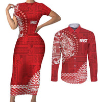Samoa FAST Couples Matching Short Sleeve Bodycon Dress and Long Sleeve Button Shirt Samoan Motif Patterns LT9 Red - Polynesian Pride