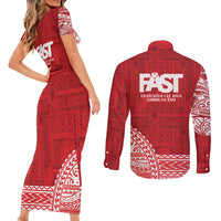Samoa FAST Couples Matching Short Sleeve Bodycon Dress and Long Sleeve Button Shirt Samoan Motif Patterns LT9 - Polynesian Pride