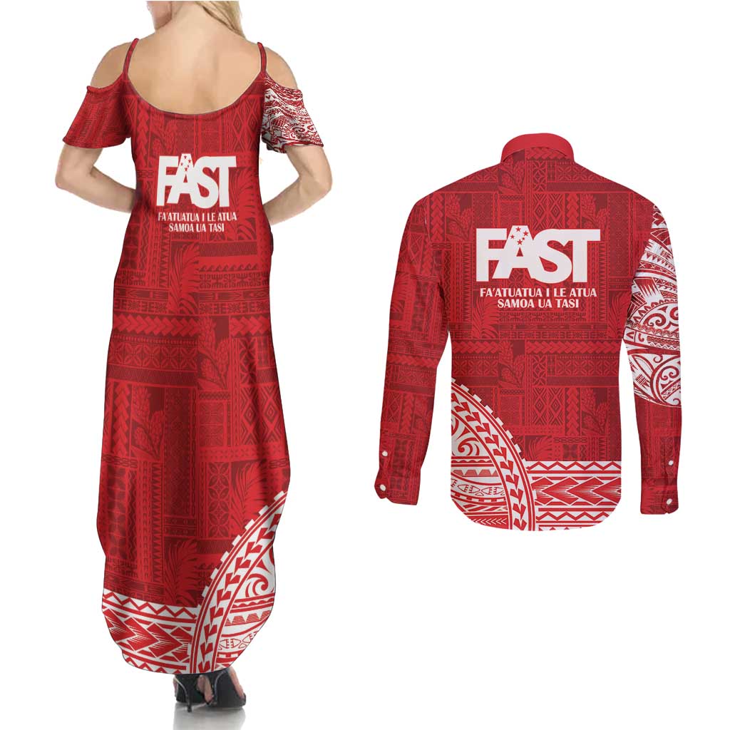 Samoa FAST Couples Matching Summer Maxi Dress and Long Sleeve Button Shirt Samoan Motif Patterns LT9 - Polynesian Pride