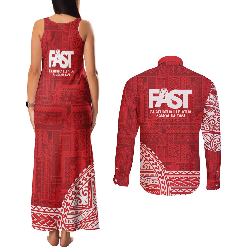 Samoa FAST Couples Matching Tank Maxi Dress and Long Sleeve Button Shirt Samoan Motif Patterns LT9 - Polynesian Pride