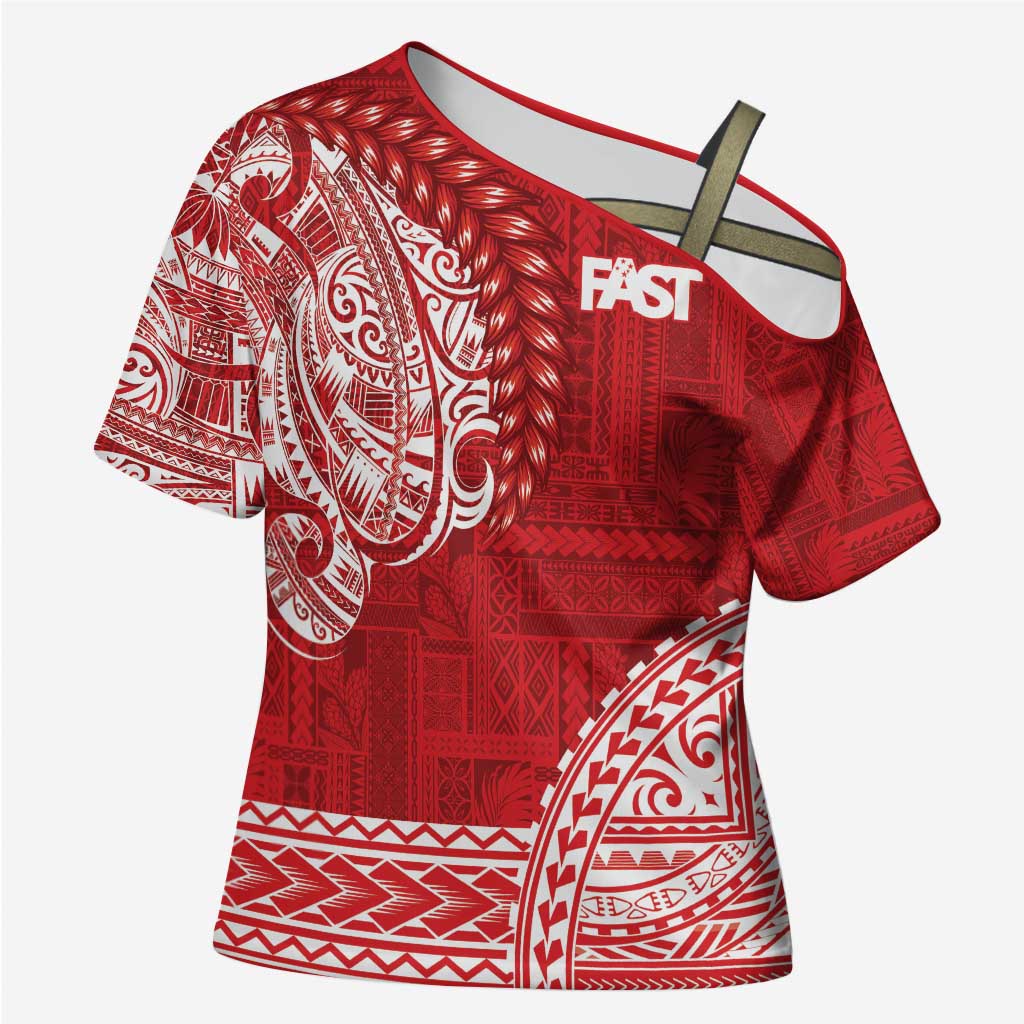 Samoa FAST Cross Shoulder Shirt Samoan Motif Patterns LT9 Female Red - Polynesian Pride