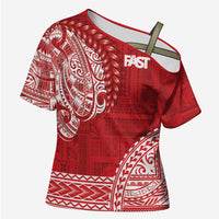 Samoa FAST Cross Shoulder Shirt Samoan Motif Patterns LT9 Female Red - Polynesian Pride