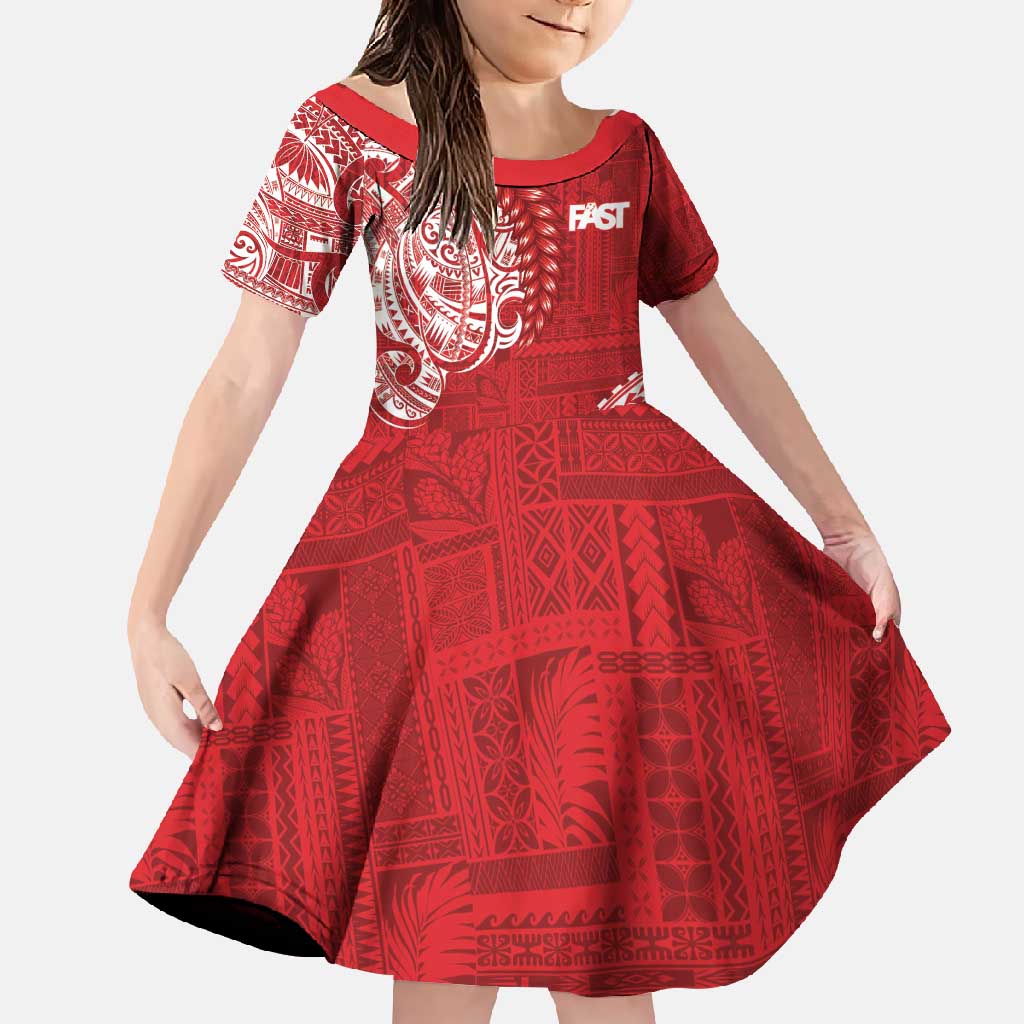 Samoa FAST Family Matching Long Sleeve Bodycon Dress and Hawaiian Shirt Samoan Motif Patterns - Polynesian Pride