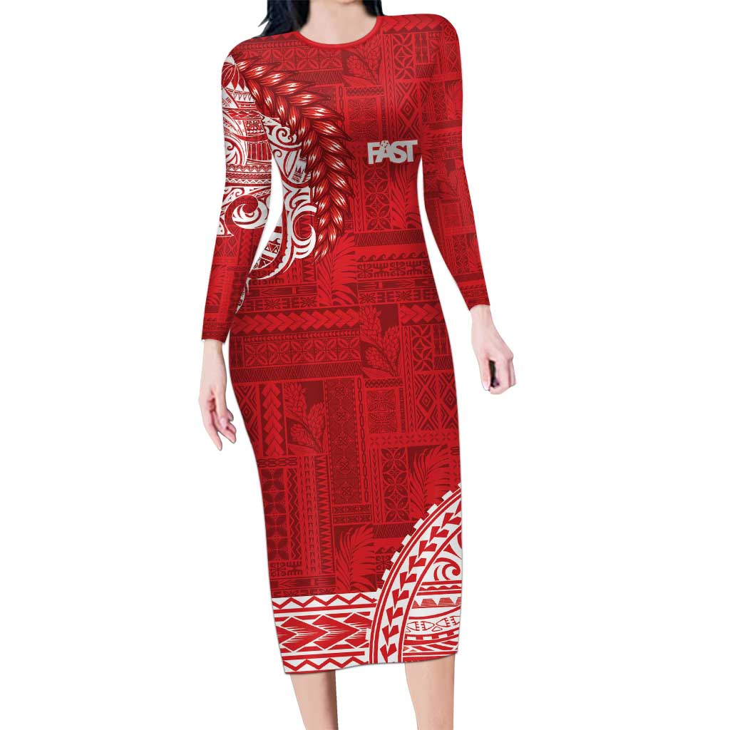 Samoa FAST Family Matching Long Sleeve Bodycon Dress and Hawaiian Shirt Samoan Motif Patterns - Polynesian Pride